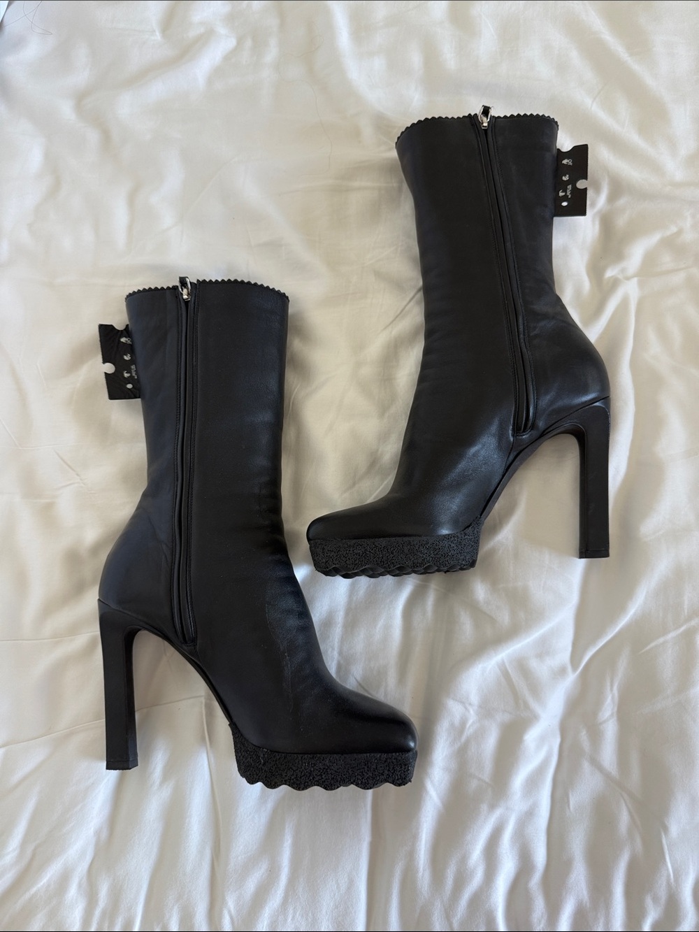 Off-White Black Platform Heel Mid-Calf Boots